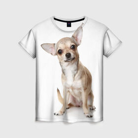 Женская футболка 3D с принтом Чихуахуа , 100% полиэфир ( синтетическое хлопкоподобное полотно) | прямой крой, круглый вырез горловины, длина до линии бедер | животное | порода | собака | чихуахуа