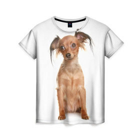 Женская футболка 3D с принтом Той-терьер , 100% полиэфир ( синтетическое хлопкоподобное полотно) | прямой крой, круглый вырез горловины, длина до линии бедер | животное | порода | собака | той терьер
