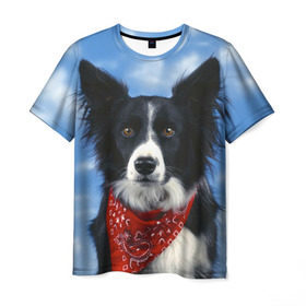 Мужская футболка 3D с принтом Бордер-колли , 100% полиэфир | прямой крой, круглый вырез горловины, длина до линии бедер | бордер колли | животное | порода | собака