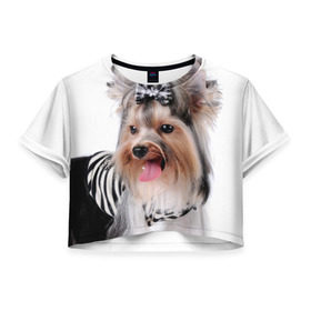 Женская футболка 3D укороченная с принтом Йоркширский терьер , 100% полиэстер | круглая горловина, длина футболки до линии талии, рукава с отворотами | животное | йоркширский терьер | порода | собака