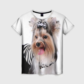 Женская футболка 3D с принтом Йоркширский терьер , 100% полиэфир ( синтетическое хлопкоподобное полотно) | прямой крой, круглый вырез горловины, длина до линии бедер | животное | йоркширский терьер | порода | собака