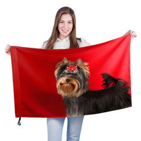 Флаг 3D с принтом Йоркширский терьер , 100% полиэстер | плотность ткани — 95 г/м2, размер — 67 х 109 см. Принт наносится с одной стороны | Тематика изображения на принте: животное | йоркширский терьер | порода | собака