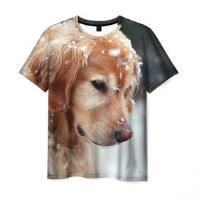 Мужская футболка 3D с принтом Золотистый ретривер , 100% полиэфир | прямой крой, круглый вырез горловины, длина до линии бедер | животное | золотистый ретривер | порода | собака
