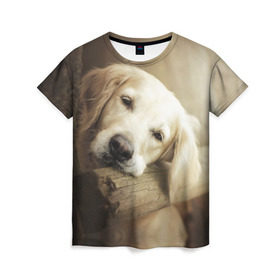 Женская футболка 3D с принтом Золотистый ретривер , 100% полиэфир ( синтетическое хлопкоподобное полотно) | прямой крой, круглый вырез горловины, длина до линии бедер | животное | золотистый ретривер | порода | собака