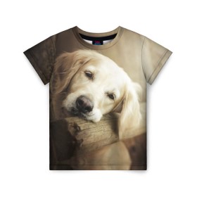 Детская футболка 3D с принтом Золотистый ретривер , 100% гипоаллергенный полиэфир | прямой крой, круглый вырез горловины, длина до линии бедер, чуть спущенное плечо, ткань немного тянется | Тематика изображения на принте: животное | золотистый ретривер | порода | собака