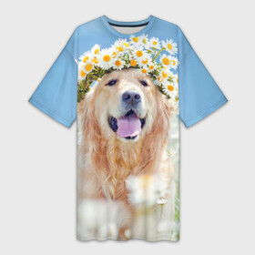 Платье-футболка 3D с принтом Золотистый ретривер ,  |  | животное | золотистый ретривер | порода | собака