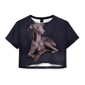 Женская футболка 3D укороченная с принтом Левретка , 100% полиэстер | круглая горловина, длина футболки до линии талии, рукава с отворотами | животное | порода | собака