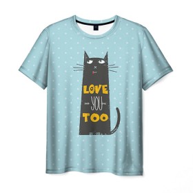 Мужская футболка 3D с принтом Влюбленный кот , 100% полиэфир | прямой крой, круглый вырез горловины, длина до линии бедер | 14 февраля | cat | love | love you | валентин | влюбленные | день святого валентина | кот | котики | лав | любовь | подарок девушке | подарок парню