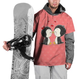 Накидка на куртку 3D с принтом Влюбленные пингвины , 100% полиэстер |  | 14 февраля | love | love you | валентин | влюбленные | день святого валентина | лав | любовь | пингвины | подарок девушке | подарок парню