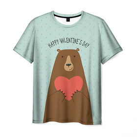 Мужская футболка 3D с принтом Медведь с сердцем , 100% полиэфир | прямой крой, круглый вырез горловины, длина до линии бедер | Тематика изображения на принте: 14 февраля | bears | love | love you | валентин | влюбленные | день святого валентина | лав | любовь | медведб | медведи | мишки | подарок девушке | подарок парню