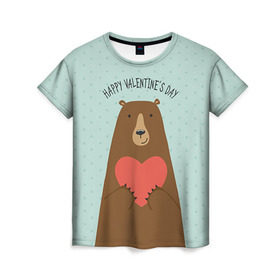 Женская футболка 3D с принтом Медведь с сердцем , 100% полиэфир ( синтетическое хлопкоподобное полотно) | прямой крой, круглый вырез горловины, длина до линии бедер | 14 февраля | bears | love | love you | валентин | влюбленные | день святого валентина | лав | любовь | медведб | медведи | мишки | подарок девушке | подарок парню