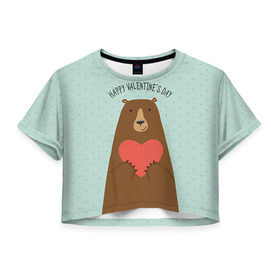 Женская футболка 3D укороченная с принтом Медведь с сердцем , 100% полиэстер | круглая горловина, длина футболки до линии талии, рукава с отворотами | 14 февраля | bears | love | love you | валентин | влюбленные | день святого валентина | лав | любовь | медведб | медведи | мишки | подарок девушке | подарок парню
