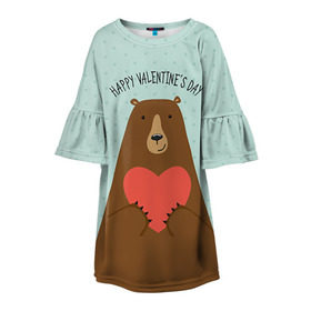 Детское платье 3D с принтом Медведь с сердцем , 100% полиэстер | прямой силуэт, чуть расширенный к низу. Круглая горловина, на рукавах — воланы | 14 февраля | bears | love | love you | валентин | влюбленные | день святого валентина | лав | любовь | медведб | медведи | мишки | подарок девушке | подарок парню