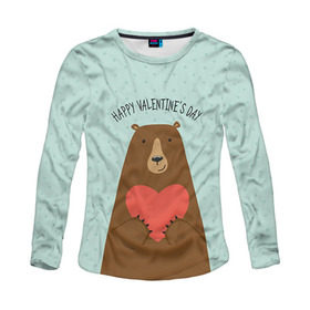 Женский лонгслив 3D с принтом Медведь с сердцем , 100% полиэстер | длинные рукава, круглый вырез горловины, полуприлегающий силуэт | 14 февраля | bears | love | love you | валентин | влюбленные | день святого валентина | лав | любовь | медведб | медведи | мишки | подарок девушке | подарок парню