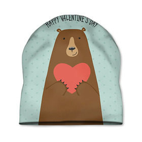 Шапка 3D с принтом Медведь с сердцем , 100% полиэстер | универсальный размер, печать по всей поверхности изделия | 14 февраля | bears | love | love you | валентин | влюбленные | день святого валентина | лав | любовь | медведб | медведи | мишки | подарок девушке | подарок парню