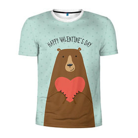 Мужская футболка 3D спортивная с принтом Медведь с сердцем , 100% полиэстер с улучшенными характеристиками | приталенный силуэт, круглая горловина, широкие плечи, сужается к линии бедра | 14 февраля | bears | love | love you | валентин | влюбленные | день святого валентина | лав | любовь | медведб | медведи | мишки | подарок девушке | подарок парню