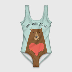 Купальник-боди 3D с принтом Медведь с сердцем , 82% полиэстер, 18% эластан | Круглая горловина, круглый вырез на спине | 14 февраля | bears | love | love you | валентин | влюбленные | день святого валентина | лав | любовь | медведб | медведи | мишки | подарок девушке | подарок парню