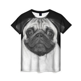 Женская футболка 3D с принтом Мопс , 100% полиэфир ( синтетическое хлопкоподобное полотно) | прямой крой, круглый вырез горловины, длина до линии бедер | животное | мопс | порода | собака