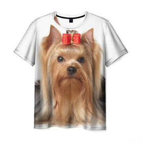 Мужская футболка 3D с принтом Йоркширский терьер , 100% полиэфир | прямой крой, круглый вырез горловины, длина до линии бедер | животное | йоркширский терьер | порода | собака