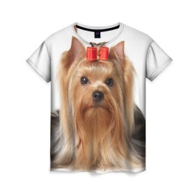 Женская футболка 3D с принтом Йоркширский терьер , 100% полиэфир ( синтетическое хлопкоподобное полотно) | прямой крой, круглый вырез горловины, длина до линии бедер | животное | йоркширский терьер | порода | собака