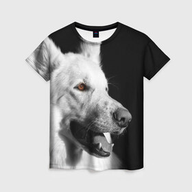 Женская футболка 3D с принтом Белая овчарка , 100% полиэфир ( синтетическое хлопкоподобное полотно) | прямой крой, круглый вырез горловины, длина до линии бедер | белая овчарка | животное | порода | собака