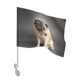 Флаг для автомобиля с принтом Мопс в кепке , 100% полиэстер | Размер: 30*21 см | животное | мопс | порода | собака