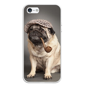 Чехол для iPhone 5/5S матовый с принтом Мопс в кепке , Силикон | Область печати: задняя сторона чехла, без боковых панелей | Тематика изображения на принте: животное | мопс | порода | собака