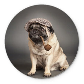 Коврик круглый с принтом Мопс в кепке , резина и полиэстер | круглая форма, изображение наносится на всю лицевую часть | животное | мопс | порода | собака
