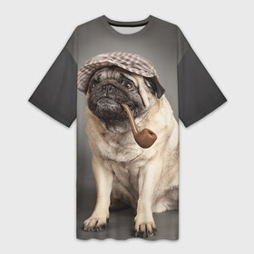 Платье-футболка 3D с принтом Мопс в кепке ,  |  | животное | мопс | порода | собака