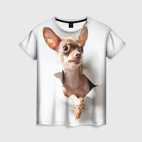 Женская футболка 3D с принтом Той-терьер , 100% полиэфир ( синтетическое хлопкоподобное полотно) | прямой крой, круглый вырез горловины, длина до линии бедер | животное | порода | собака | той терьер