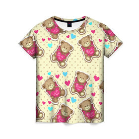 Женская футболка 3D с принтом Мишки , 100% полиэфир ( синтетическое хлопкоподобное полотно) | прямой крой, круглый вырез горловины, длина до линии бедер | 14 февраля | bears | teddy | валентин | день святого валентина | игрушки | медведи | милый | мимими | мишка | мишки | подарки | подарок | подарок девушке | подарок парню | тедди
