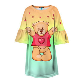 Детское платье 3D с принтом Funny Bear , 100% полиэстер | прямой силуэт, чуть расширенный к низу. Круглая горловина, на рукавах — воланы | 14 февраля | bears | teddy | валентин | день святого валентина | игрушки | медведи | милый | мимими | мишка | мишки | подарки | подарок | подарок девушке | подарок парню | тедди