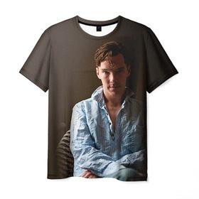 Мужская футболка 3D с принтом Бенедикт Камбербэтч 5 , 100% полиэфир | прямой крой, круглый вырез горловины, длина до линии бедер | камбэрбетч | сериал шерлок холмс | холмс | шерлок | шерлок холмс