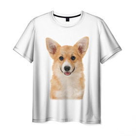 Мужская футболка 3D с принтом Пемброк-вельш-корги , 100% полиэфир | прямой крой, круглый вырез горловины, длина до линии бедер | Тематика изображения на принте: животное | пемброк вельш корги | порода | собака