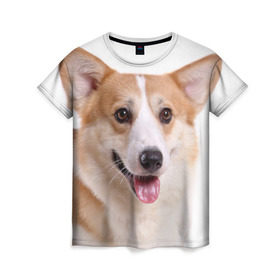 Женская футболка 3D с принтом Пемброк-вельш-корги , 100% полиэфир ( синтетическое хлопкоподобное полотно) | прямой крой, круглый вырез горловины, длина до линии бедер | животное | пемброк вельш корги | порода | собака