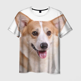 Мужская футболка 3D с принтом Пемброк-вельш-корги , 100% полиэфир | прямой крой, круглый вырез горловины, длина до линии бедер | Тематика изображения на принте: животное | пемброк вельш корги | порода | собака