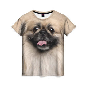 Женская футболка 3D с принтом Пекинес , 100% полиэфир ( синтетическое хлопкоподобное полотно) | прямой крой, круглый вырез горловины, длина до линии бедер | животное | пекинес | порода | собака