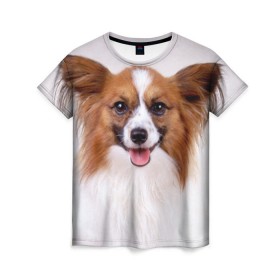 Женская футболка 3D с принтом Папийон , 100% полиэфир ( синтетическое хлопкоподобное полотно) | прямой крой, круглый вырез горловины, длина до линии бедер | животное | папийон | порода | собака