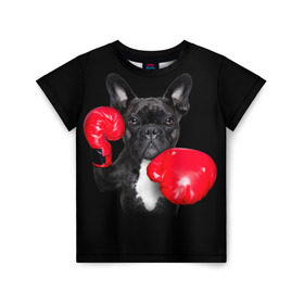 Детская футболка 3D с принтом Французский бульдог , 100% гипоаллергенный полиэфир | прямой крой, круглый вырез горловины, длина до линии бедер, чуть спущенное плечо, ткань немного тянется | бокс | перчатки | собака | французский бульдог