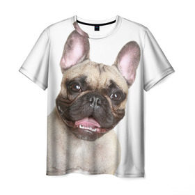 Мужская футболка 3D с принтом Французский бульдог , 100% полиэфир | прямой крой, круглый вырез горловины, длина до линии бедер | Тематика изображения на принте: животное | порода | собака | французский бульдог