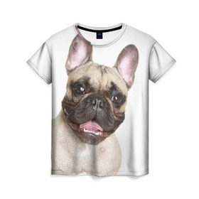 Женская футболка 3D с принтом Французский бульдог , 100% полиэфир ( синтетическое хлопкоподобное полотно) | прямой крой, круглый вырез горловины, длина до линии бедер | животное | порода | собака | французский бульдог