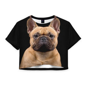 Женская футболка 3D укороченная с принтом Французский бульдог , 100% полиэстер | круглая горловина, длина футболки до линии талии, рукава с отворотами | животное | порода | собака | французский бульдог