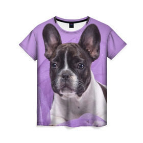 Женская футболка 3D с принтом Французский бульдог , 100% полиэфир ( синтетическое хлопкоподобное полотно) | прямой крой, круглый вырез горловины, длина до линии бедер | животное | порода | собака | французский бульдог