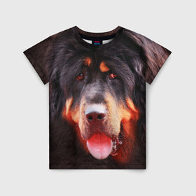 Детская футболка 3D с принтом Тибетский мастиф , 100% гипоаллергенный полиэфир | прямой крой, круглый вырез горловины, длина до линии бедер, чуть спущенное плечо, ткань немного тянется | Тематика изображения на принте: животное | порода | собака