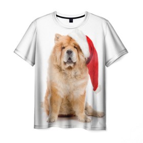 Мужская футболка 3D с принтом Чау-чау , 100% полиэфир | прямой крой, круглый вырез горловины, длина до линии бедер | новый год | санта клаус | собака | чау чау