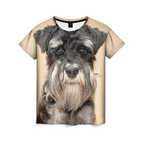 Женская футболка 3D с принтом Цвергшнауцер , 100% полиэфир ( синтетическое хлопкоподобное полотно) | прямой крой, круглый вырез горловины, длина до линии бедер | животное | порода | собака | цвергшнауцер