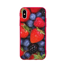 Чехол для Apple iPhone X силиконовый матовый с принтом Berries , Силикон | Печать на задней стороне чехла, без боковой панели | strawberry | vegan | vegetarian | веган | вегетарианство | земляника | йога | клубника | фитнес | черника | ягода