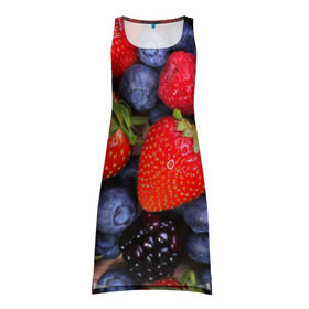 Платье-майка 3D с принтом Berries , 100% полиэстер | полуприлегающий силуэт, широкие бретели, круглый вырез горловины, удлиненный подол сзади. | strawberry | vegan | vegetarian | веган | вегетарианство | земляника | йога | клубника | фитнес | черника | ягода