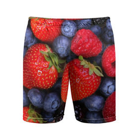 Мужские шорты 3D спортивные с принтом Berries ,  |  | strawberry | vegan | vegetarian | веган | вегетарианство | земляника | йога | клубника | фитнес | черника | ягода