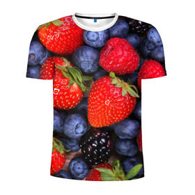 Мужская футболка 3D спортивная с принтом Berries , 100% полиэстер с улучшенными характеристиками | приталенный силуэт, круглая горловина, широкие плечи, сужается к линии бедра | Тематика изображения на принте: strawberry | vegan | vegetarian | веган | вегетарианство | земляника | йога | клубника | фитнес | черника | ягода